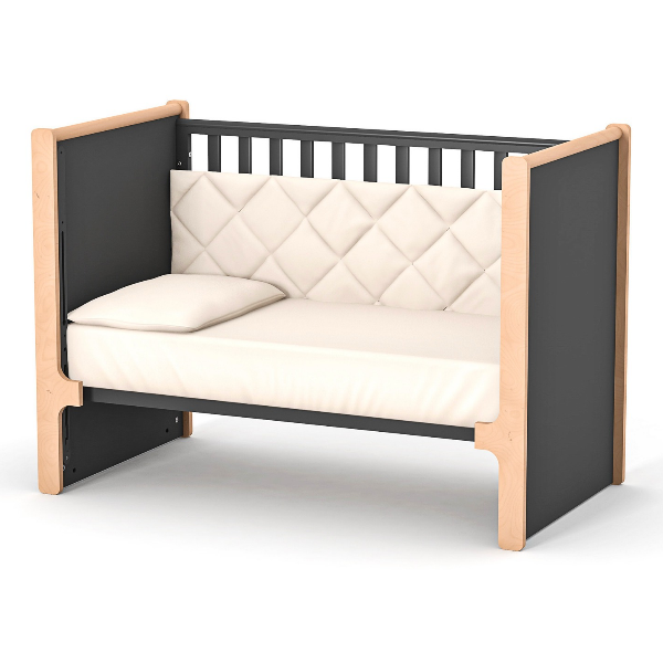 Dětská postýlka Markito Gekko Kids 120x60. Tmavě šedá / Přírodní buk